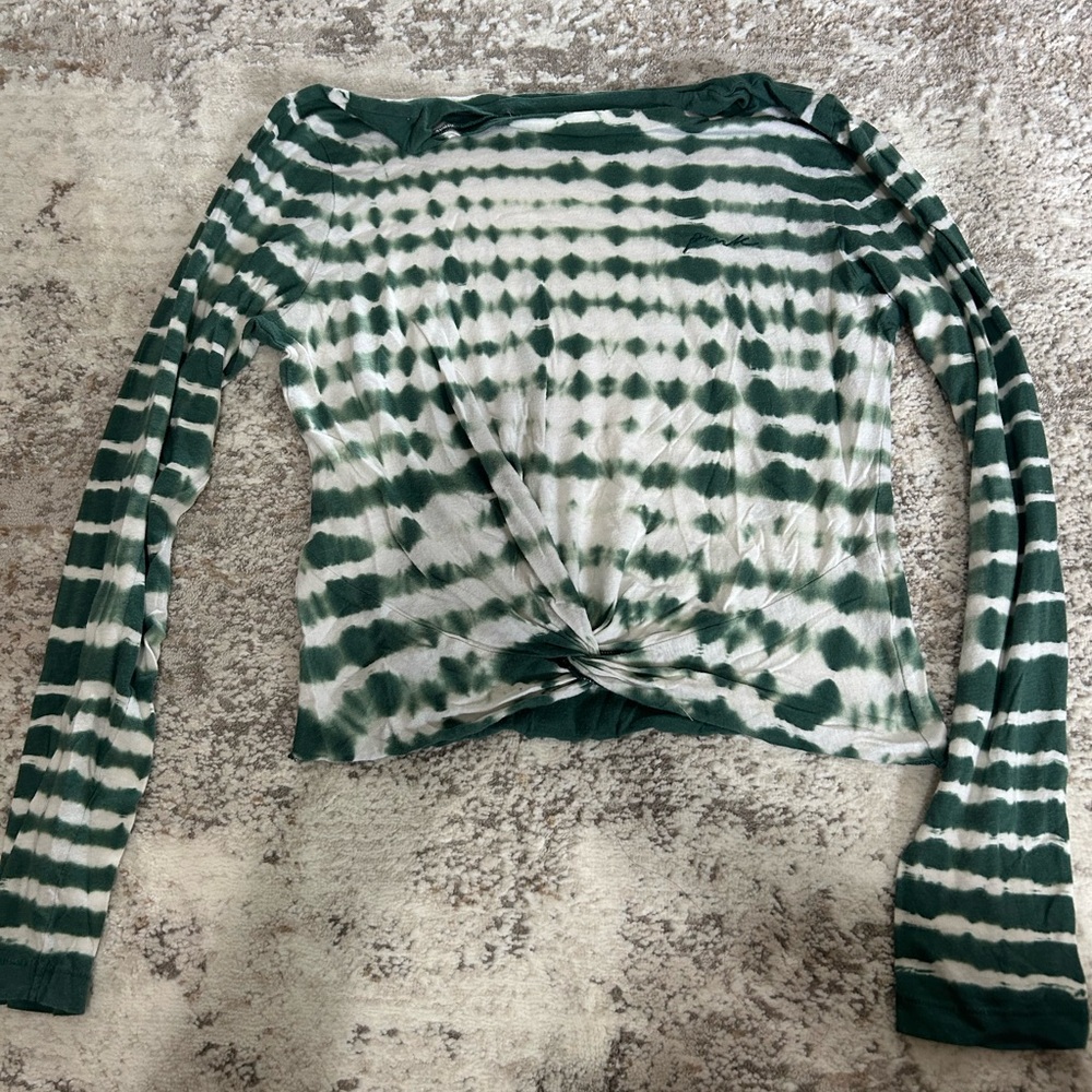 PINK Victoria's Secret Green and White Twist Front Blouse